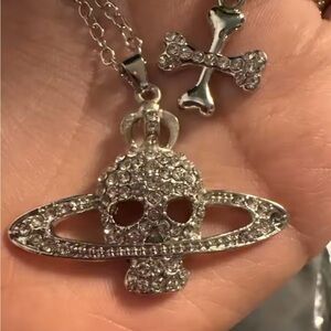 Silver Crystal Skull Pendant Necklace